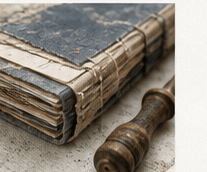 A hand-bound journal with an exposed stitched spine