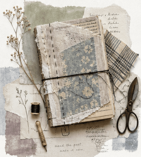 A stack of hand-bound textile journals